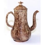 A Staffordshire Tortoiseshell Glazed Coffee Pot and Cover, circa 1750, of baluster form with