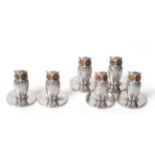 A Set of Six George V Silver Novelty Owl Menu Holders, John Collard Vickery, Chester 1913,