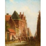 Johannes Franciscus Spohler (1853-1894) Dutch Street scene with figures Signed, oil on panel, 19cm