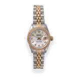 A Lady's Steel and Gold Automatic Calendar Centre Seconds Wristwatch with Diamond Set Dial, signed