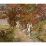 Peter Biegel (1913-1988) ''Autumn Morning - Horses exercising'' Signed, oil on canvas, 62cm by 75.