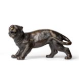 A Japanese Bronze Tiger, Meiji period, naturalistically modelled, seal mark, 27cm long See