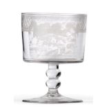 A Davenport Patent Glass Rummer, circa 1806-1810, the bucket shaped bowl decorated with two