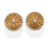 A Pair of Diamond and Citrine Cluster Earrings, a round brilliant cut diamond in a yellow claw