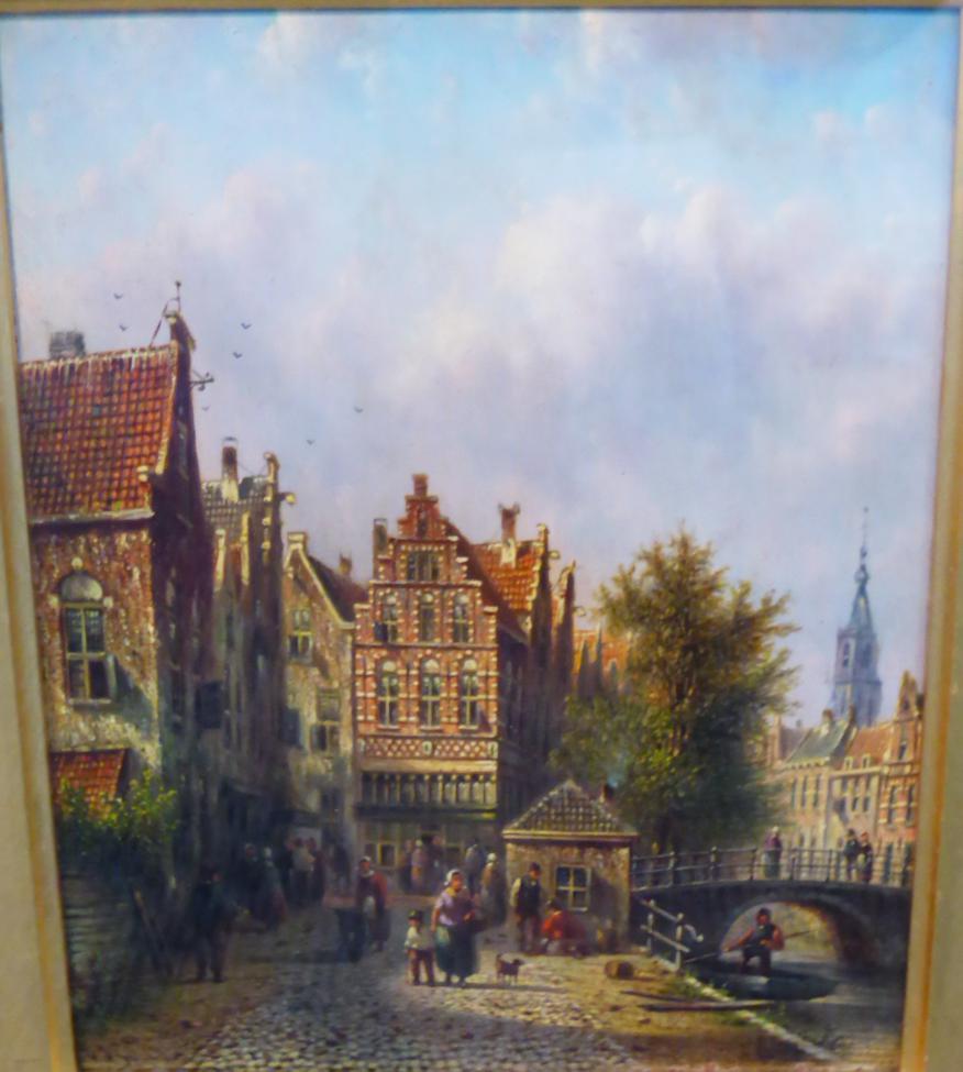 Johannes Franciscus Spohler (1853-1894) Dutch Canal side street scene with figures Signed, with - Image 5 of 8