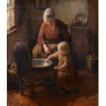 Bernard Pothast (1882-1966) ''Helping Mother'' Signed, oil on canvas, with partially lost