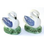 A Pair of Staffordshire Pearlware Models of Swans, circa 1800, modelled with blue wings on green