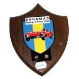 A Wooden Bahamas Racing Drivers Club Shield, thought to be from the Clubhouse wall, from the Bahamas