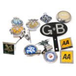 A 1920s AA GB Car Badge, with mounting bracket, 18cm wide; and Eleven Assorted Car Badges, to