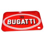 Bugatti Interest: A Red Enamel Tray of rectangular form, 45cm by 27cm, with one metal drill hole