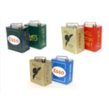 Six Vintage Petrol Cans, repainted, comprising green Esso, blue Esso, gold Shell, two red Shell,