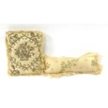 Early 19th Century Cream Silk Pin Cushion, ''God blefs the Babe Jani 4 1809'' (sic), the underside
