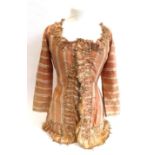 Late 18th Century Silk Jacket, woven with stripes and floral sprays upon a salmon ground, long