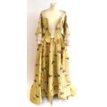 18th Century Fine Yellow Silk Open Robe and Matching Petticoat, Circa 1770-1780, woven with floral