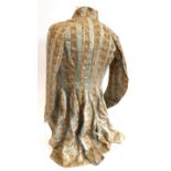 18th Century Fitted Silk Jacket, pale eau de Nil stripes alternating with woven floral stripes of