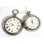 Two silver pair cased verge pocket watches