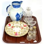 A group of 18th/19th century glass and ceramics including jug, plates, decanter, silver mounted