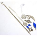 A David Andersen brooch, a pair of earrings and other silver jewellery 90.45g gross