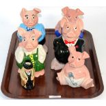 A set of five Natwest pigs together with a Royal Doulton Winston Churchill miniature character
