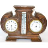 A carved oak cased Compendium mantel timepiece