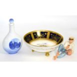 A Coalport gilt decorated bowl, Copenhagen flask and a figure