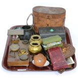 A small group of miscellaneous including leather cased Carl Zeiss binoculars, a pewter casket