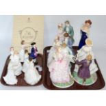 A group of twelve porcelain figures including Royal Worcester, Royal Doulton and others (two trays)