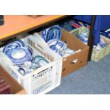 A collection of blue and white ceramics including Spode