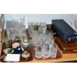 A quantity of silver, glass and silver plate including dressing table items stamped sterling, a