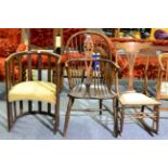 An oak Windsor chair, rocking chair and a tub chair (3)