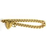 A 9ct gold bracelet with heart shaped padlock clasp