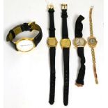 A gents quartz Longines wristwatch, two 9ct gold lady's wristwatches, plated Omega wristwatch and