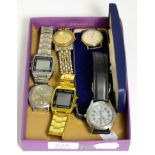 A 9ct gold quartz wristwatch, signed Garrard, Gucci wristwatch and four other wristwatches (6)