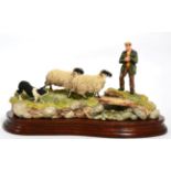 Border Fine Arts 'Steady Lad, Steady' (Shepherd, Sheep and Collie), model No. JH90 by Ray Ayres,