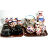 Japanese Imari wares and stands (on two trays)