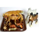 Beswick Wild Animals Including: Camel, model No. 1044, Leopard, model No. 1082, Lioness, model No.