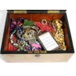 A 19th century rosewood jewellery box containing silver frame, cameo brooch, costume jewellery etc