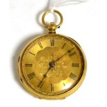 An 18ct gold open faced key wind pocket watch with gilt dial