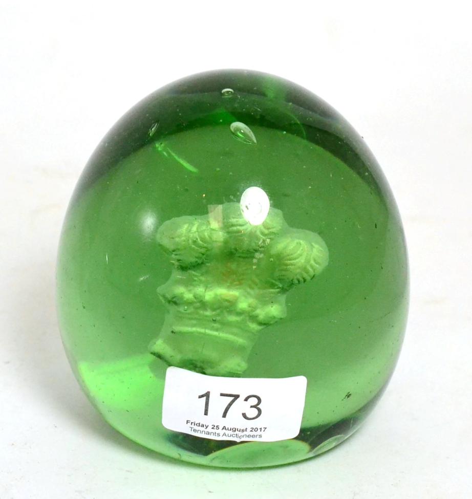 A 19th century sulphide glass paperweight with Prince of Wales feathers