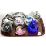 Eight paperweights, including Caithness