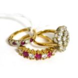 A 9ct gold ruby and diamond half hoop ring, total estimated diamond weight 0.25 carat approximately,