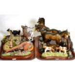 Beswick and Border Fine Arts figurines on two trays including: Welsh Cob (Rearing), Second