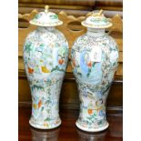 Pair of early 20th century Chinese famille verte porcelain Meiping vases and covers (a.f.)