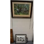 A framed pastel drawing, signed Newy and six various framed prints, after Paterson, Borlase and