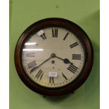 A Victorian mahogany circular wall clock, single train movement, pendulum and winder; together