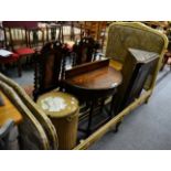 A group of furniture comprising a George III oak corner hanging cupboard, oak demi lune table, Lloyd