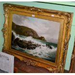 A WP Hollyer, Manghold head, oil on canvas in a gilt frame and two other framed articles