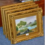 English School (19th or 20th century) four landscapes, oils on board (4)