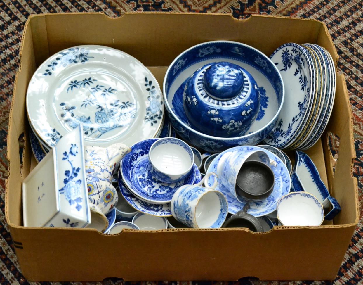 A quantity of 19th century and later blue and white ceramics including Chinese export plates, Old