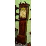 A 19th century satinwood inlaid mahogany eight day longcase clock with painted arch dial